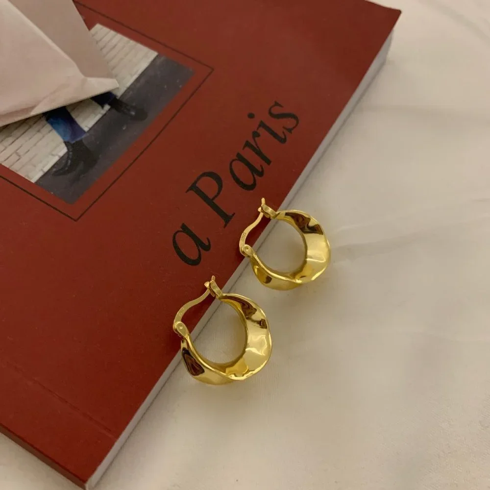 #NEW 925 Sterling Silver Round Irregular Hoop Earrings